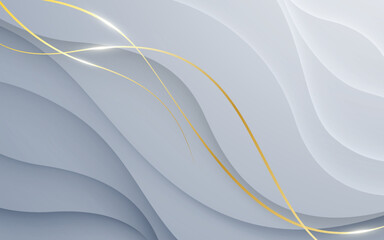 Fototapeta premium Dynamic wavy light and shadow gray background with gold line decoration