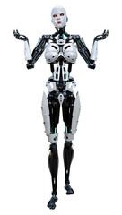 3D Rendering Female Robot on White