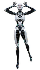 3D Rendering Female Robot on White