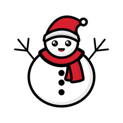 Snowman with scarf isolated on white background. Flat design. Vector illustration. good for christmas theme
