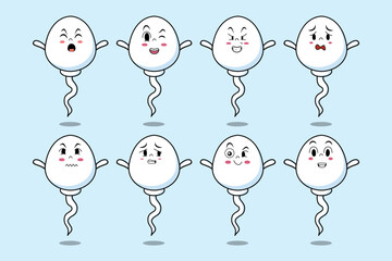 Set kawaii sperm cartoon character with different expressions of cartoon face vector illustrations