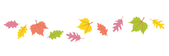 colorful autumn leaves in the wind on white background