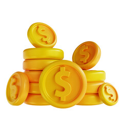 3D illustration colorful pile of dollar coins