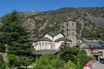 Fototapeta premium A panorama of Sant Esteve Church in Andorra la Vella, Andorra.