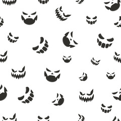 Pumpkins and creepy faces. Vector Halloween seamless patterns collection in orange, black and white colors. Best for textile, print, wrapping paper, and festive decoration. Pumpkin background. 