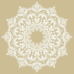 Elegant vintage vector round golden and white ornament in classic style. Abstract traditional ornament with oriental elements. Classic vintage pattern