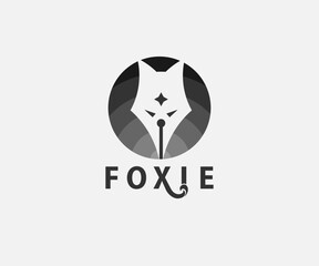 Illustration fox head in shape of pen isolated circle logo design modern