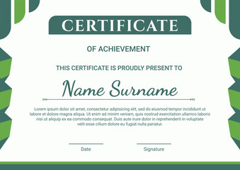 Certificate template design with green flat design
