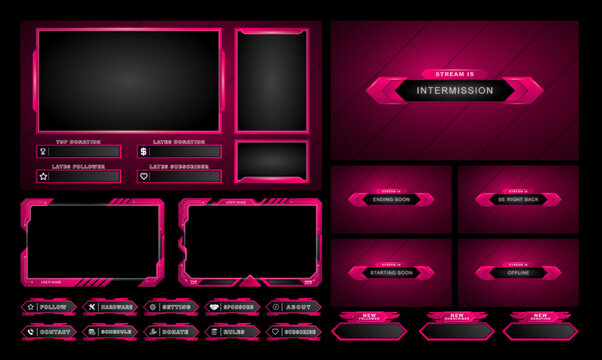 twitch Stream Facecam OBS Template Pink Game Modern overlay design Pack.