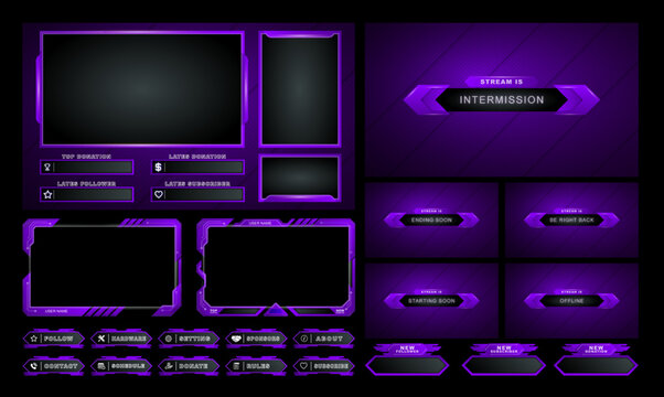 twitch Stream Facecam OBS Template Blue Game Modern overlay design Pack.