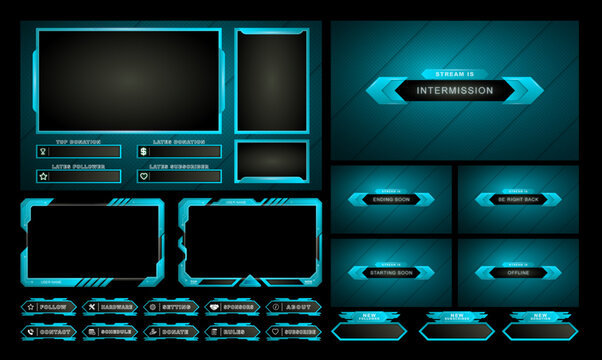 twitch Stream Facecam OBS Template Light Blue Game Modern overlay design Pack.