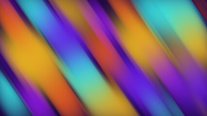 Twisted vibrant iridescent gradient blurred of purple yellow orange turquoise and blue colors with smooth movement of the gradient in the frame with copy space. Abstract wide lines concept