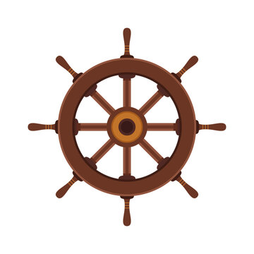 Pirate steering wheel. The steering wheel. An old wooden ship's rudder for steering on the sea. Icon, clipart for website about history, travel, pirates.