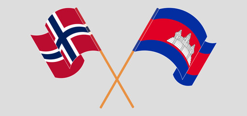 Crossed flags of Norway and Cambodia. Official colors. Correct proportion