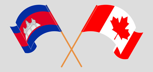 Crossed flags of Cambodia and Canada. Official colors. Correct proportion