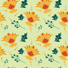 Fototapeta na wymiar Beautiful floral motif. Yellow flowers intertwined in a seamless pattern on a gentle background