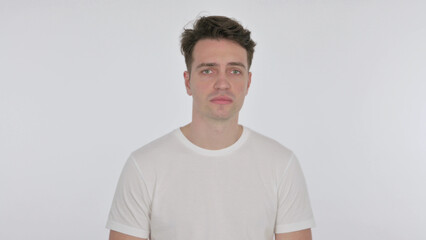 Fototapeta premium Sad Young Man on White Background