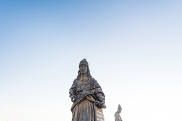 View of a statue carved by Aleijadinho at Congonhas do Campo, State of Minas Gerais, Brazil