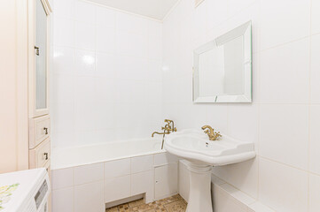 Russia, Moscow- May 21, 2020: interior apartment room bathroom, sink, decorative elements, toilet