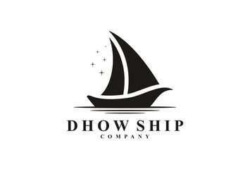Silhouette of Dhow logo design. Traditional Sailboat Vector icon