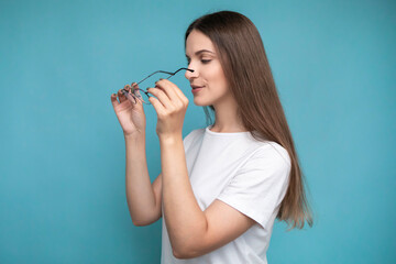 Beautiful smiling woman wearing glasses