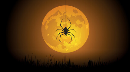 sfondo, sagome, ragno, ragnatela, luna piena, 