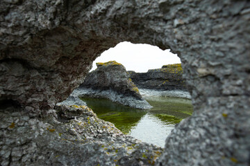 Rauk on Gotland island, Burgsvik famous rauk rocky stones grow from the sea  - 528966576