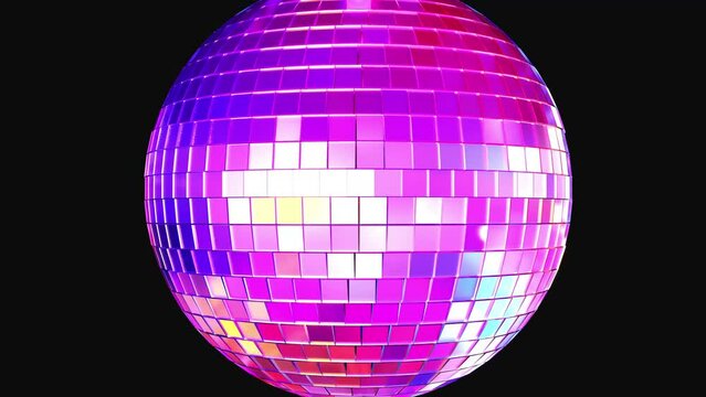 4K Ultra Hd. Light music disco ball animation on black background. Render of disco ball in nightclub with shiny effects, 3d animation. 