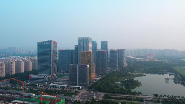 Aerial photography of Shandong Zibo CBD office building