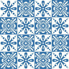 Azulejo square ceramic spanish tiles for wall and floor decoration, retro geometric symmetrical vector illustration