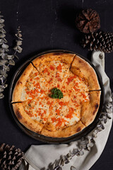 Homemade Ebiko cream sauce and cheese pizza