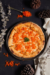 Homemade Ebiko cream sauce and cheese pizza
