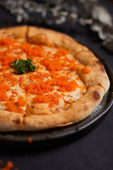 Homemade Ebiko cream sauce and cheese pizza