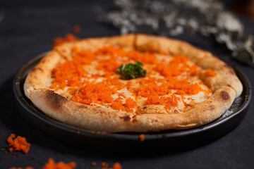 Homemade Ebiko cream sauce and cheese pizza