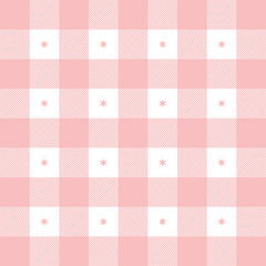 Gingham pattern set. Floral checked plaids in pink, white. Seamless pastel vichy tartan backgrounds with small flowers for tablecloth.
