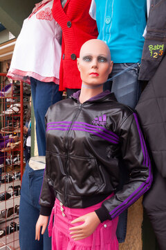 Bogota, Colombia - 03 Nov 2010: A mannequin in a counterfeit clothing store on a street in Suba Rincon, Bogota