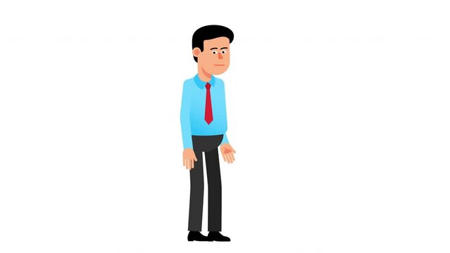 Confused puzzled man in a shirt and tie. Surprised businessman. 2d looped animation