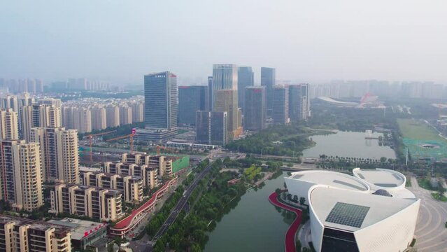 Aerial photography of Shandong Zibo CBD office building
