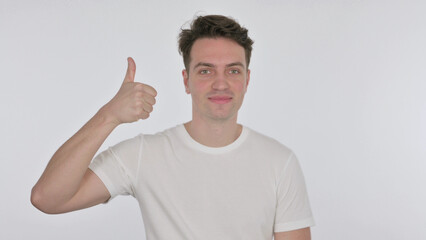 Fototapeta premium Thumbs Up by Young Man on White Background