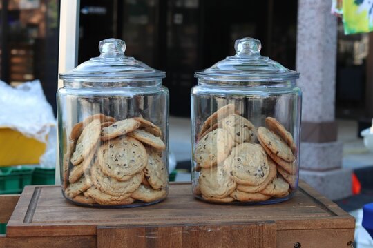 Beautiful Shot Of Cookies In Two Glass Jars