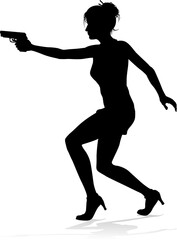 Woman Silhouette Action Secret Agent Spy With Gun