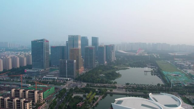 Aerial photography of Shandong Zibo CBD office building