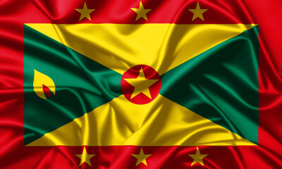 Grenada waving flag close up satin texture background - obrazy, fototapety, plakaty