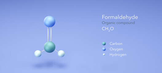 formaldehyde, organic compound, molecular structures, 3d model, Structural Chemical Formula and Atoms with Color Coding