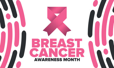 Breast Cancer Awareness Month. Pink october. Pink ribbon. Woman healthcare. Celebrate annual. Medic concept. Girl solidarity. Cancer prevention. Female disease. Poster, banner and background. Vector