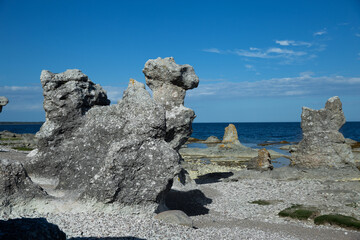 High rocks on the island 
fossilized coral reef 