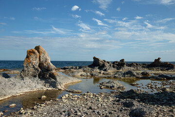 Hight rocks on swedish island on the water 