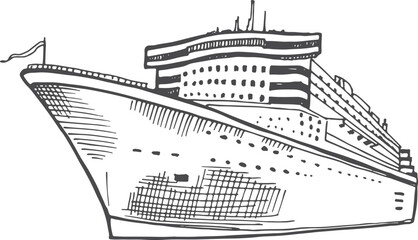 Cruise liner sketch. Hand drawn passenger ship © ONYXprj