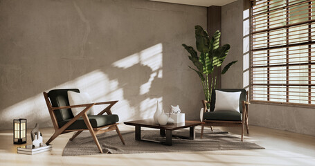 Armchair sofa and decoration japanese on Modern room interior wabisabi style.3D rendering © Interior Design