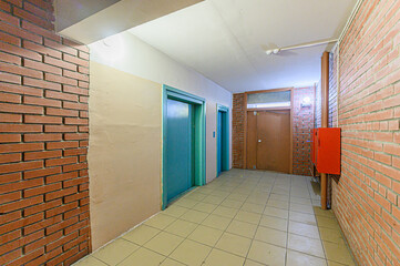 Russia, Moscow- May 21, 2020: interior apartment public place, entrance of the house. doors, walls,...